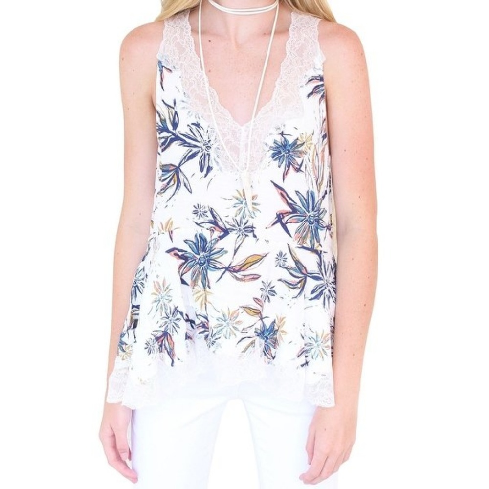 Free People Floral Lace Tunic Top Blouse